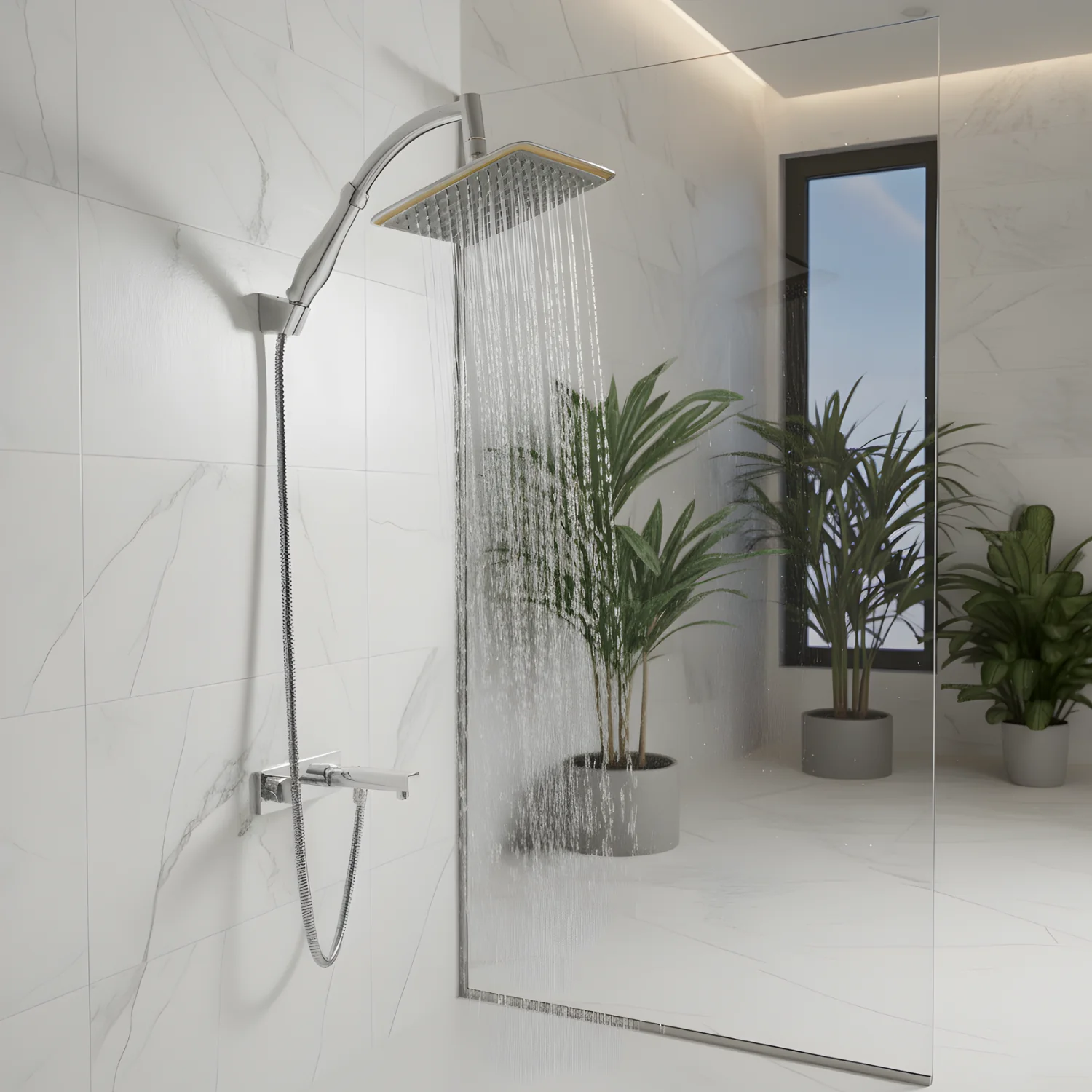 Falun - 9-Inch 360° Rotating Rainfall Shower Head Set with Handheld, Extension Arm, Chrome ABS (Water Saving) - Image 5