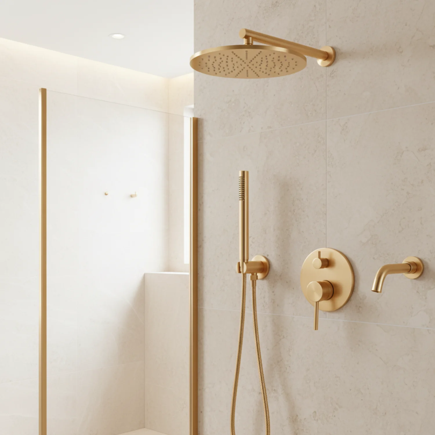Faroe - Three Way Bathroom Shower Faucet Set with Rainfall Head, Hand Shower & Tub Spout –with Brass Hot Cold Mixer Tap - Image 16