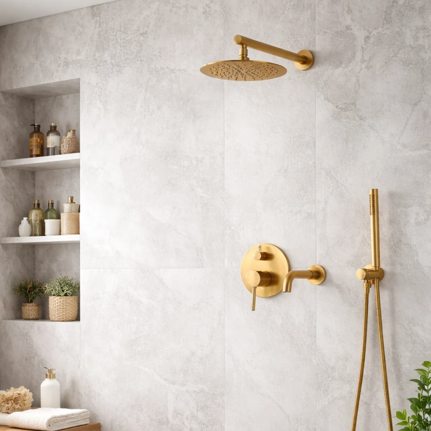 Faroe - Three Way Bathroom Shower Faucet Set with Rainfall Head, Hand Shower & Tub Spout –with Brass Hot Cold Mixer Tap - Image 17