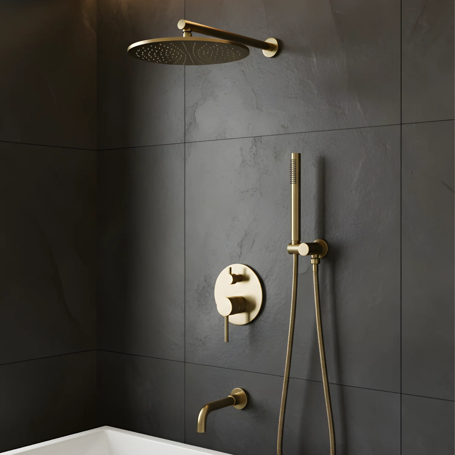 Faroe - Three Way Bathroom Shower Faucet Set with Rainfall Head, Hand Shower & Tub Spout –with Brass Hot Cold Mixer Tap - Image 8