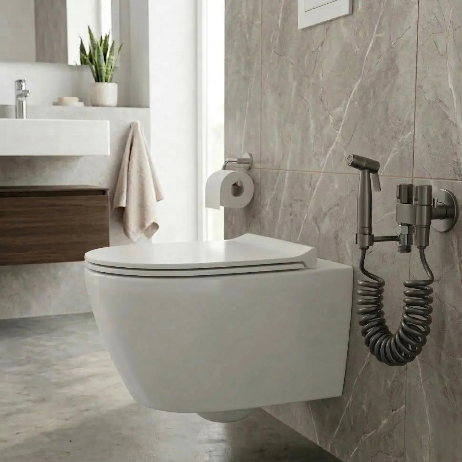 Glomma - Stainless Steel Bidet Spray Gun Set – Handheld Toilet Hygienic Shower with Double Outlet Angle Valve - Image 8