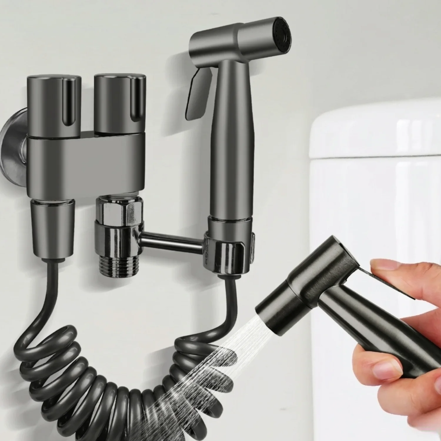 Glomma - Stainless Steel Bidet Spray Gun Set – Handheld Toilet Hygienic Shower with Double Outlet Angle Valve - Image 9