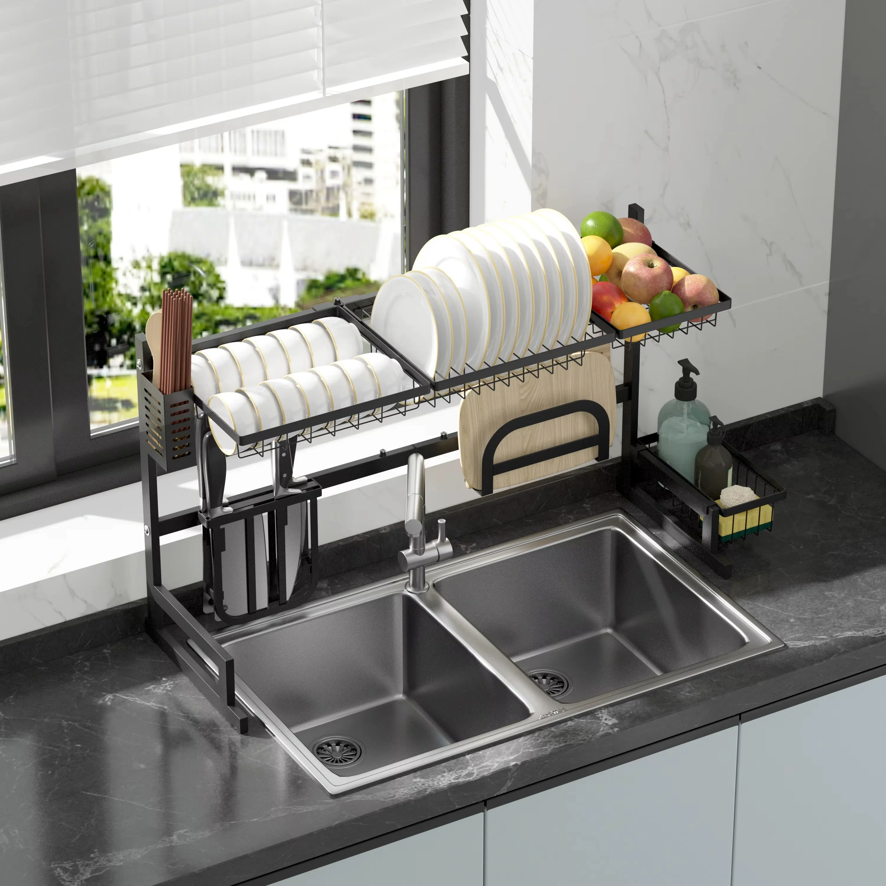 Hamar - 21x13" Kitchen Over-Sink Dish Rack - Black