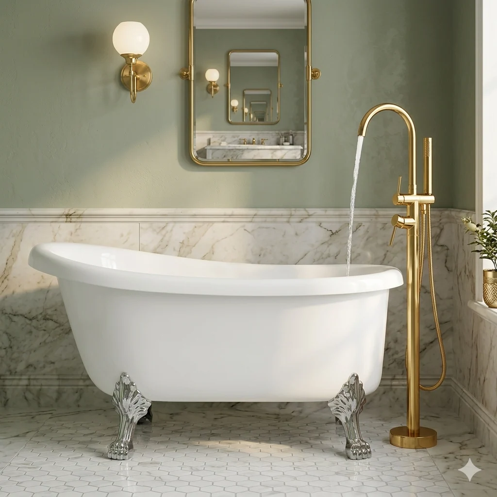 Klaralven - Bathtub Shower Faucet Set Floor Standing Shower System with 360 Swivel Spout Bathroom Bath Bathtub Mixer - Image 23
