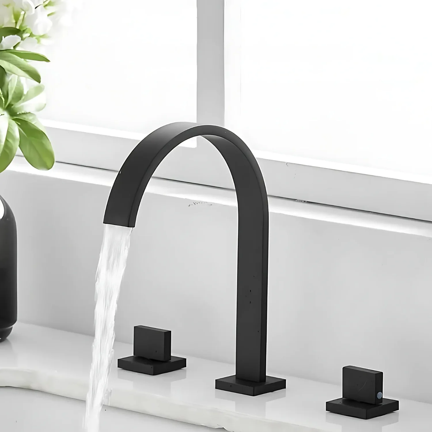 Laxa - Bathroom Faucet Square Design 3-Hole Double Handle Hot & Cold Tap - Image 2