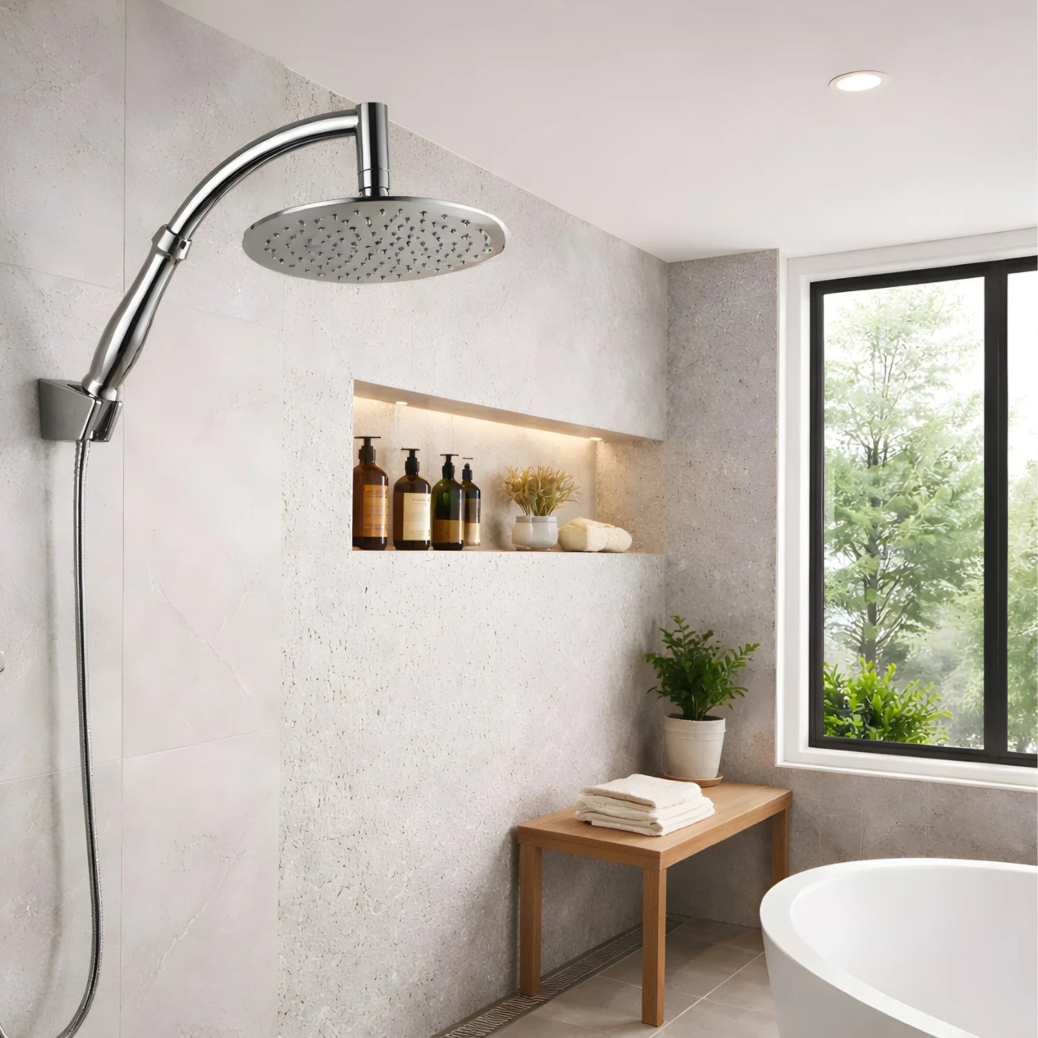 Lulea - Ultra-Thin Stainless Steel Rainfall Shower Head with 360° Swivel & Anti-Clog Nozzles - Image 4
