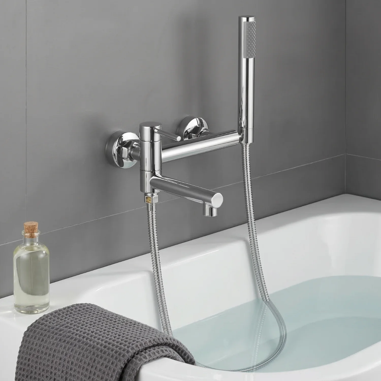 Malmo - Bathroom Bathtub Shower Faucet with Swivel Tub Spout and Handhold Shower Brass Wall Mounted Hot Cold Water Mixer Bath Tap - Image 11