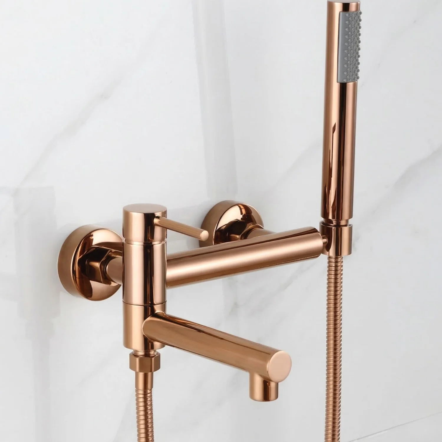 Malmo - Bathroom Bathtub Shower Faucet with Swivel Tub Spout and Handhold Shower Brass Wall Mounted Hot Cold Water Mixer Bath Tap - Image 4