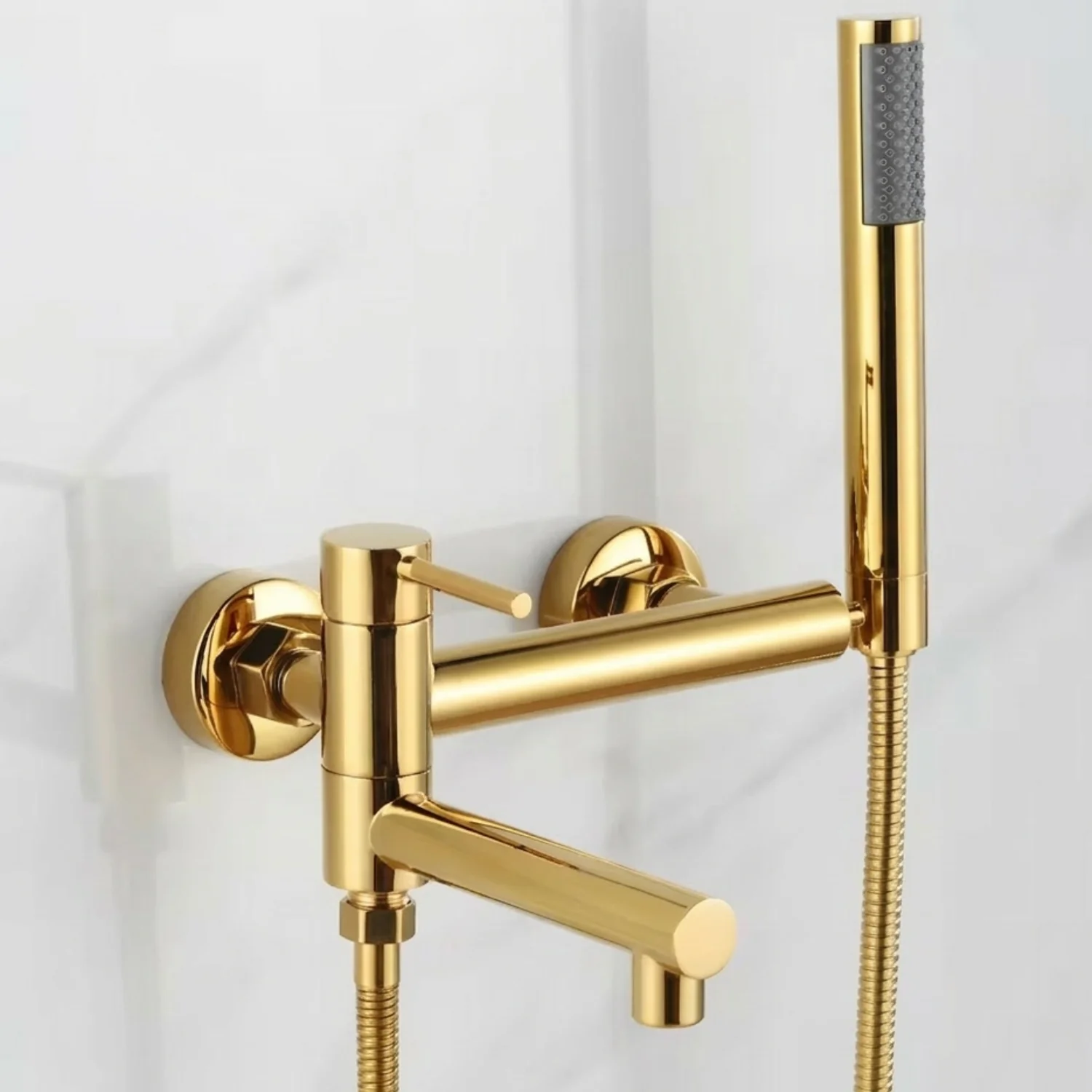 Malmo - Bathroom Bathtub Shower Faucet with Swivel Tub Spout and Handhold Shower Brass Wall Mounted Hot Cold Water Mixer Bath Tap - Image 7