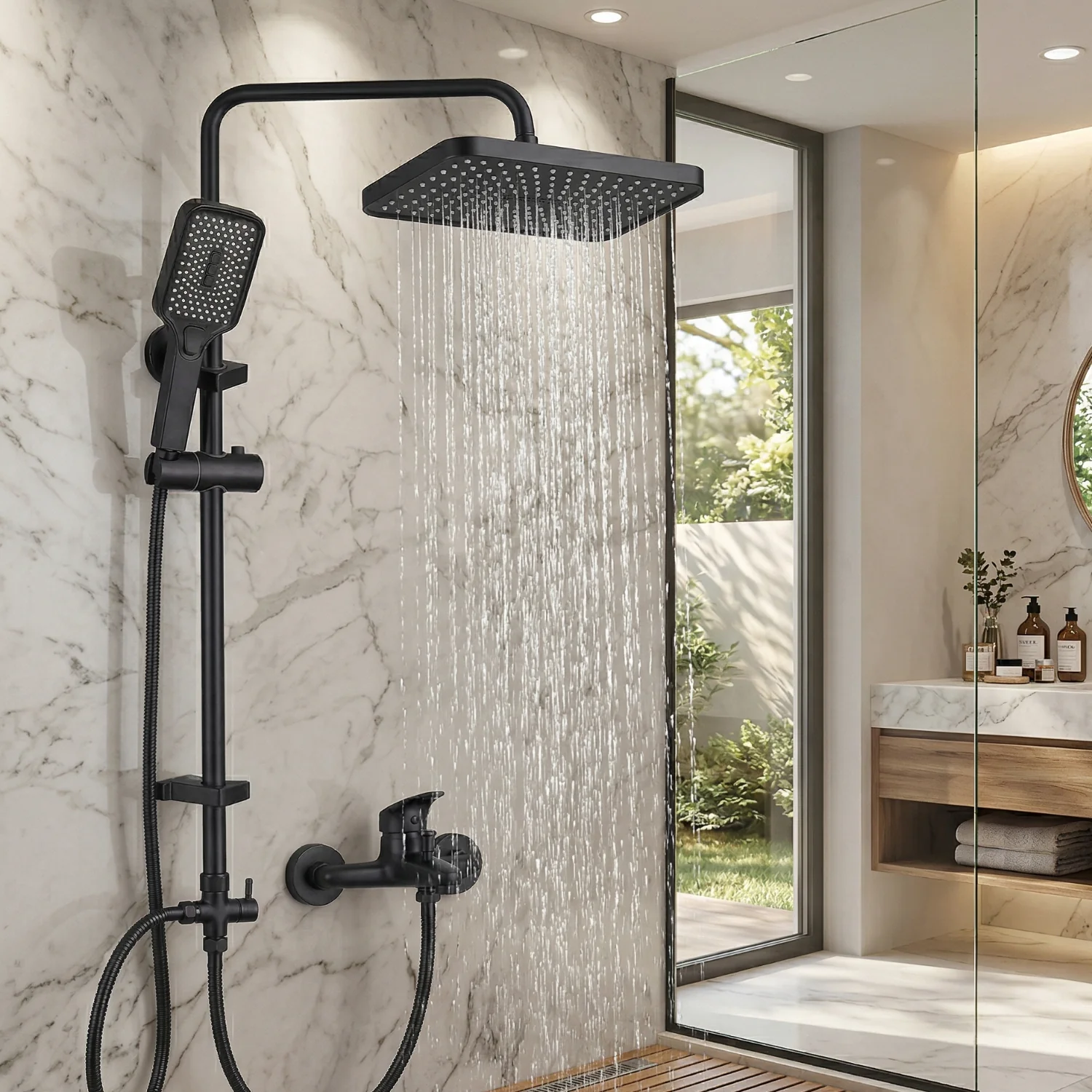 Sarek - Rainfall Shower Column Set with Handheld Shower & Wall Mounted Mixer Tap - Image 4