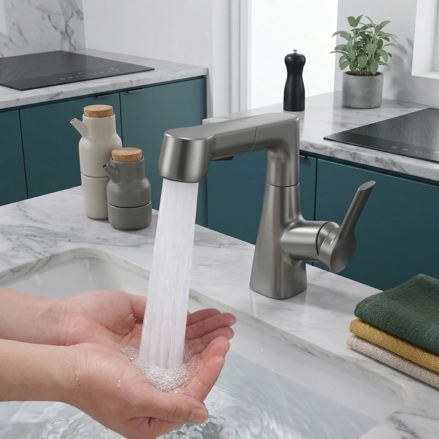 Skagen - Pull Out Lift Faucet 360° Rotatable Stainless Steel Sink Faucet with Pull-Out Sprayer - Image 9