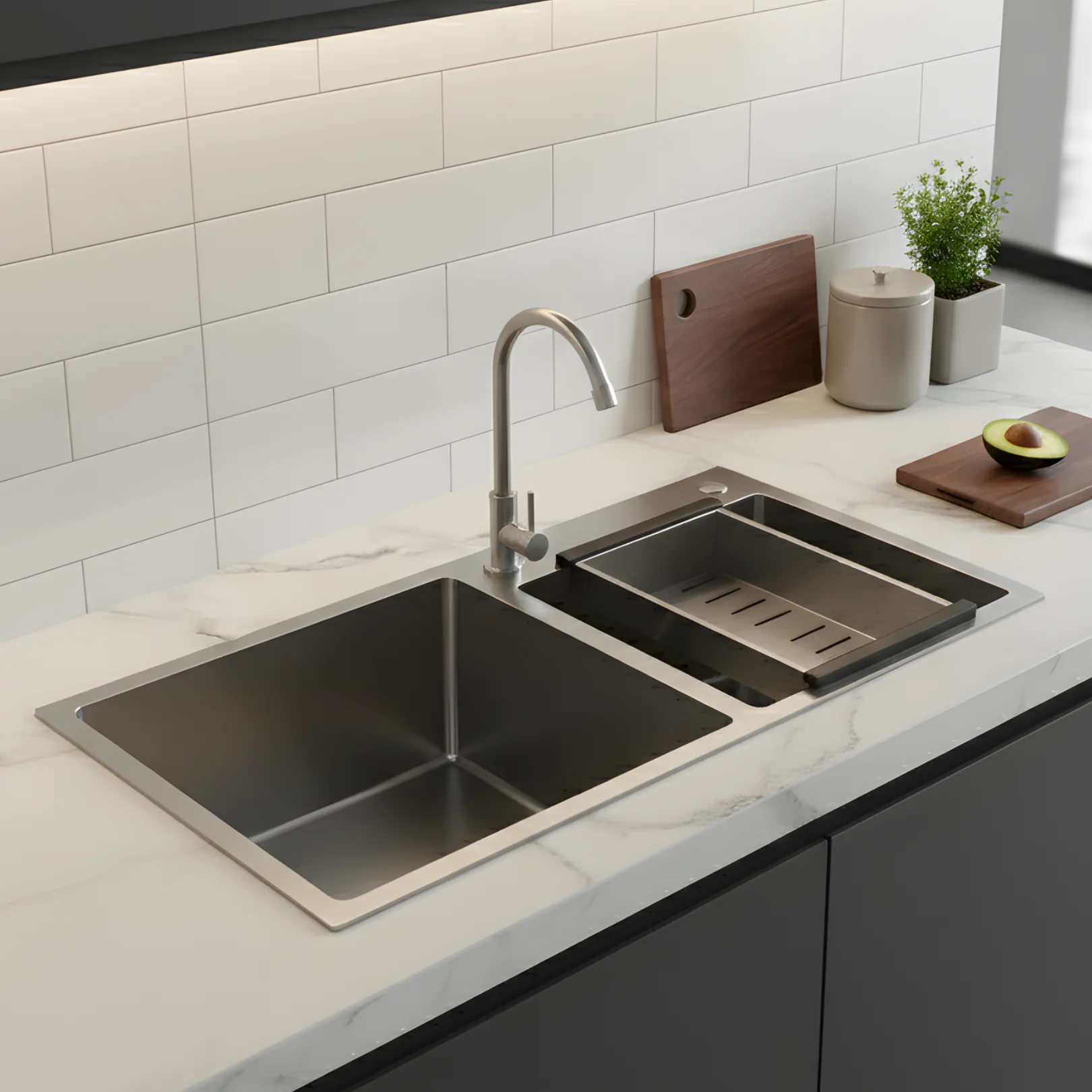 Strolberg - Drop-in Workstation Sink - Stainless Steel Double Bowl Kitchen Sink with Noise Reduction - Silver - Image 10