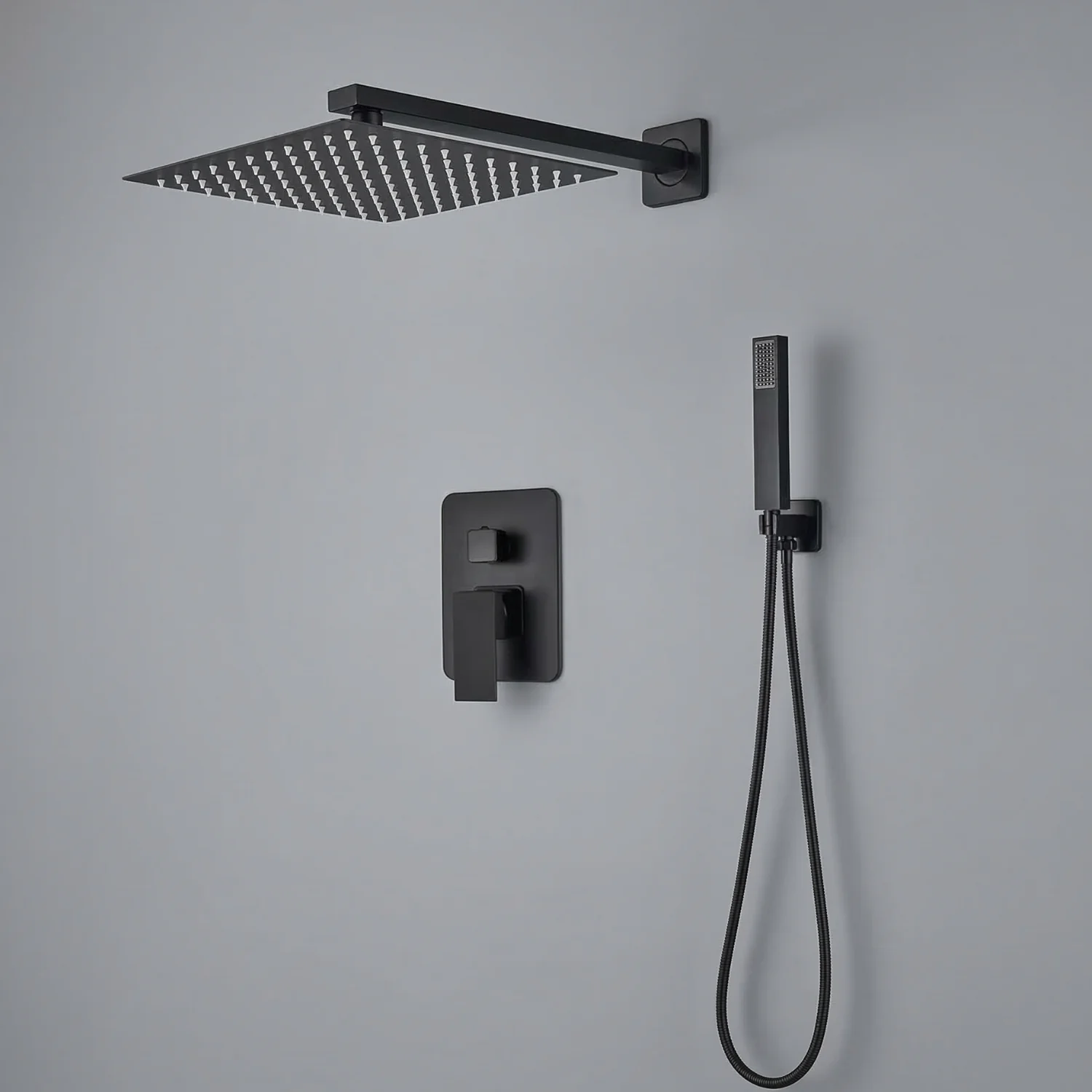 Vattern - Two-Way Matte Black Wall Mount Rainfall Shower Faucet Set with Concealed Waterfall Shower System and Tub Spout - Image 5